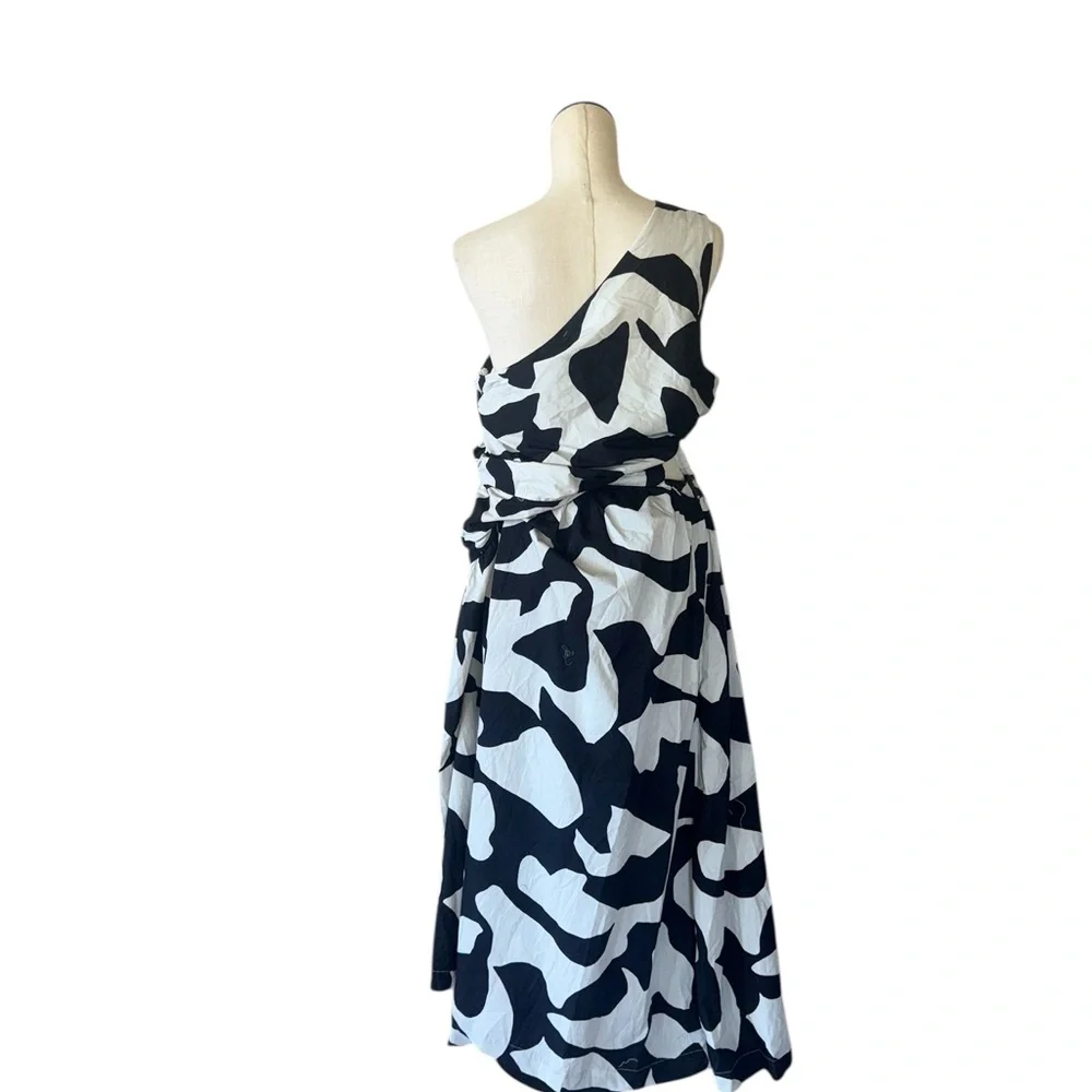 NEW Abercrombie and Fitch One Shoulder Cutout Maxi Dress In Black Abstract Patte